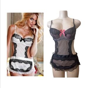 NWT Chic Black Lace Chemise with Pink Bow